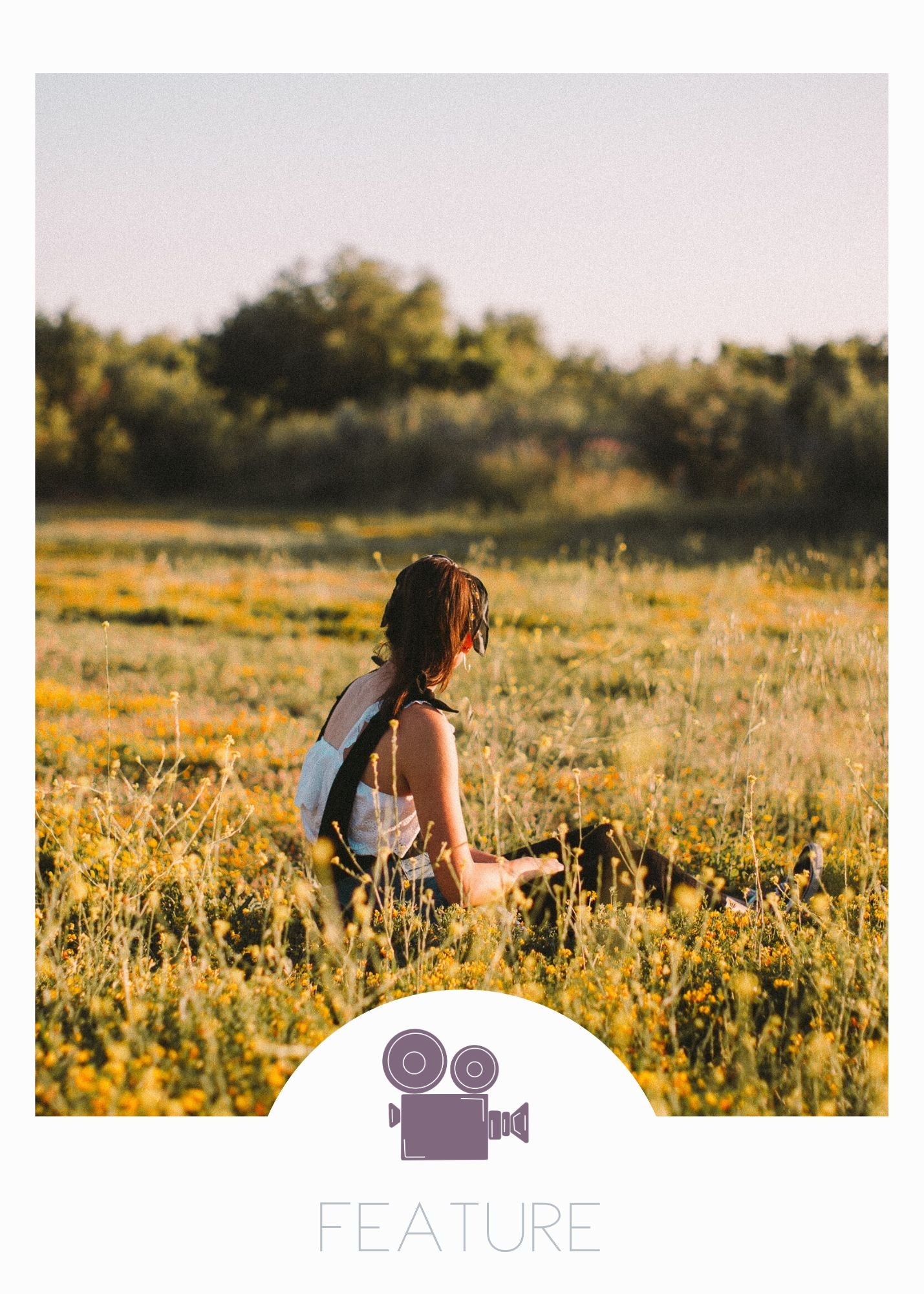 A young woman in overalls sits in a field. Photo is a reference to the screenplay, Rosie by Emily Prescott